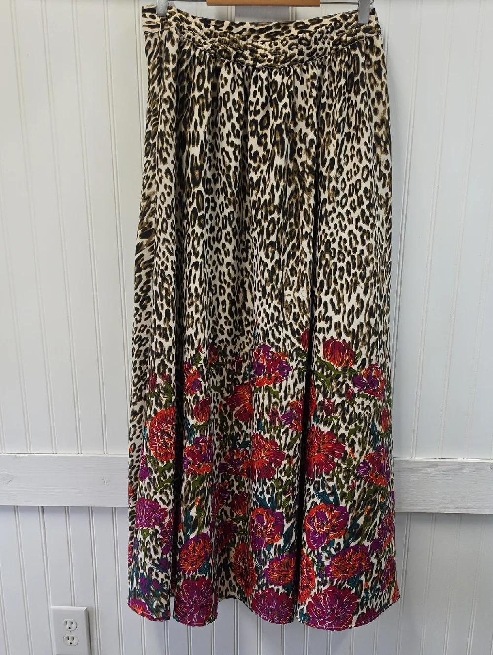 Flint & Moss New York Leopard Red Floral Print Maxi Full Skirt Size XL